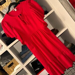 KNOX ROSE XS RED FLUTTER SLEEVE DRESS POCKETS!!!